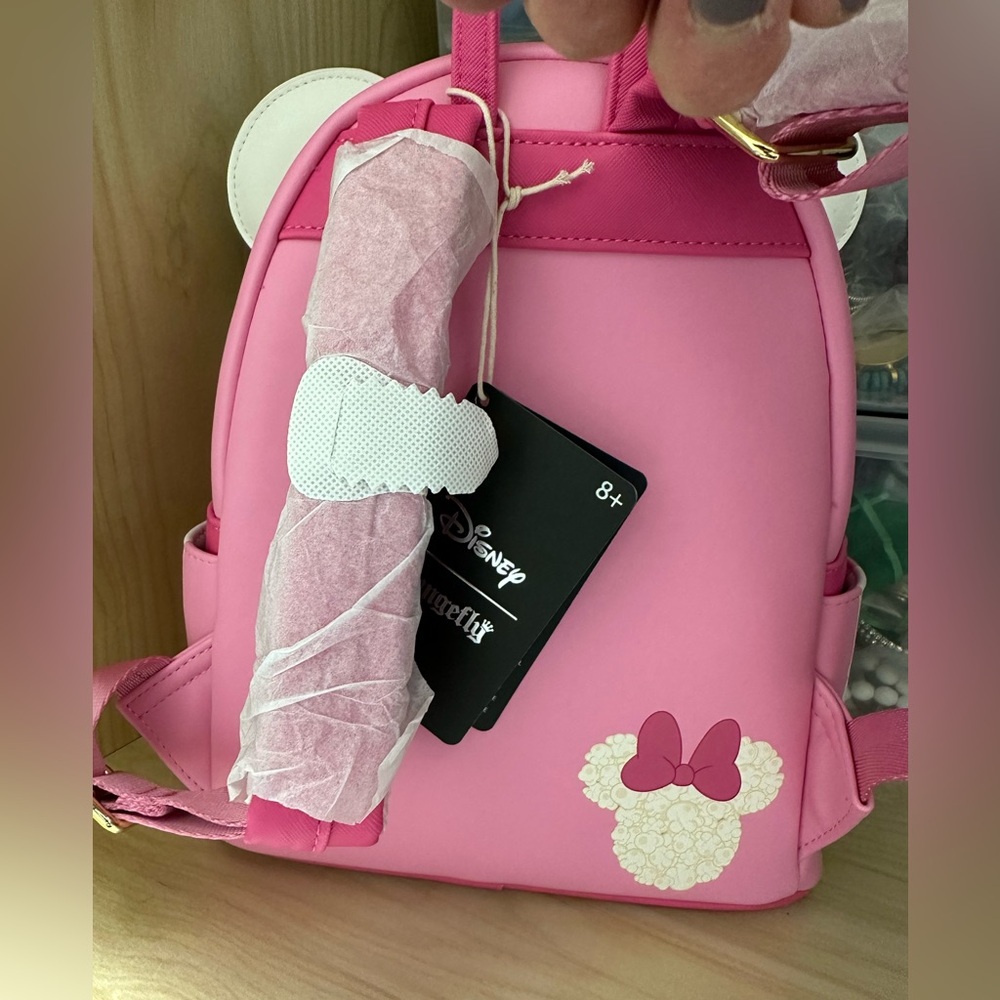 Pink and White Mini Backpack with Bow and Stripes - Picture 8 of 9